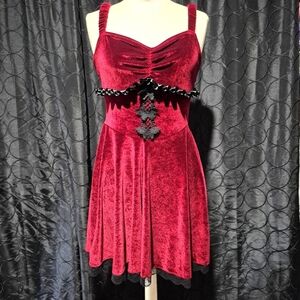 Velvet Red Dress with Black Lace Detail
